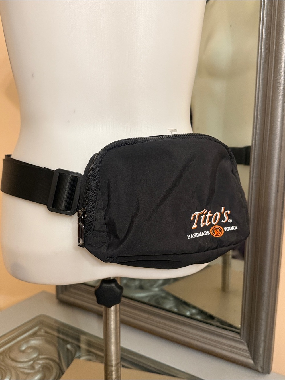 Tito's Vodka Black Men's Belt Bag Fanny Pack with Embroidered Logo Festival Bar